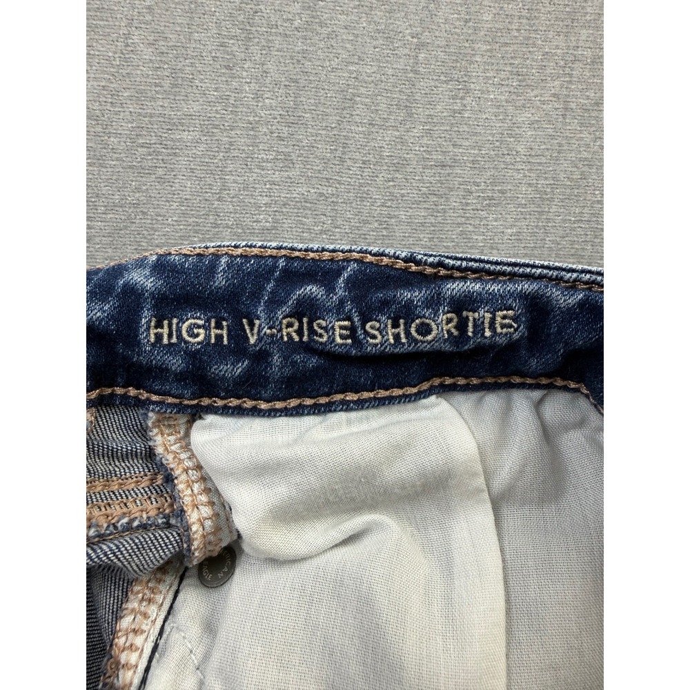 American Eagle High V-Rise Shortie Distressed Denim Shorts Blue Women Size 6 - Picture 5 of 8